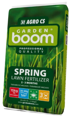Garden Boom Spring 15kg hnojivo na trávnik 24-05-11+3MgO, 2-3 mesačné, na 500m2