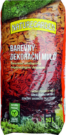 Farebný dekoračný mulč 50L červený, drevená štiepka