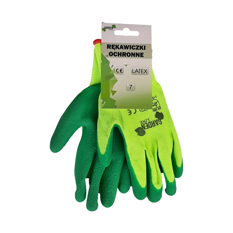 Rukavice záhradné zelené polyester s latexom č.7.
