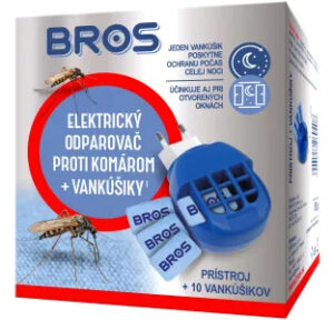 BROS Elektrický odparovač proti komárom +10 ks náplní vankúšikov