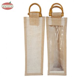 Jutová taška na víno 1 fľašu s okienkom