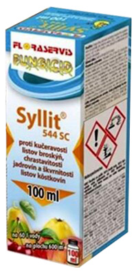 Syllit 544 SC 100ml - kučeravosť broskýň, chrastavitosť a škvrnitosť kôstkovín, Floraservis