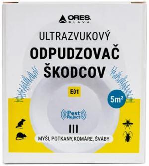 Odpudzovač škodcov E01- myši, potkany, komáre, šváby - ultrazvukový na 5 m2